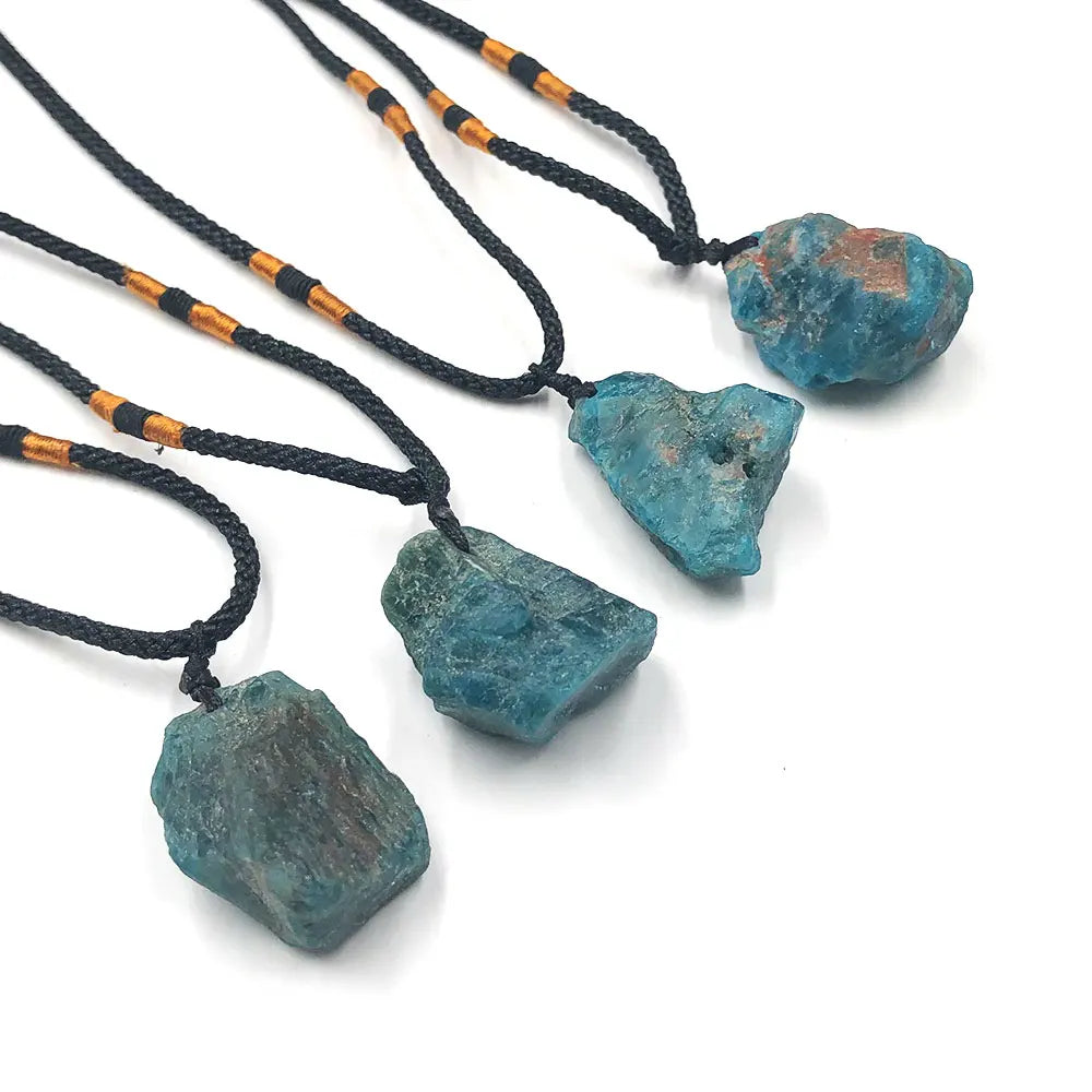 Blue Apatite Raw Stone Pendant – Healing Crystal Necklace