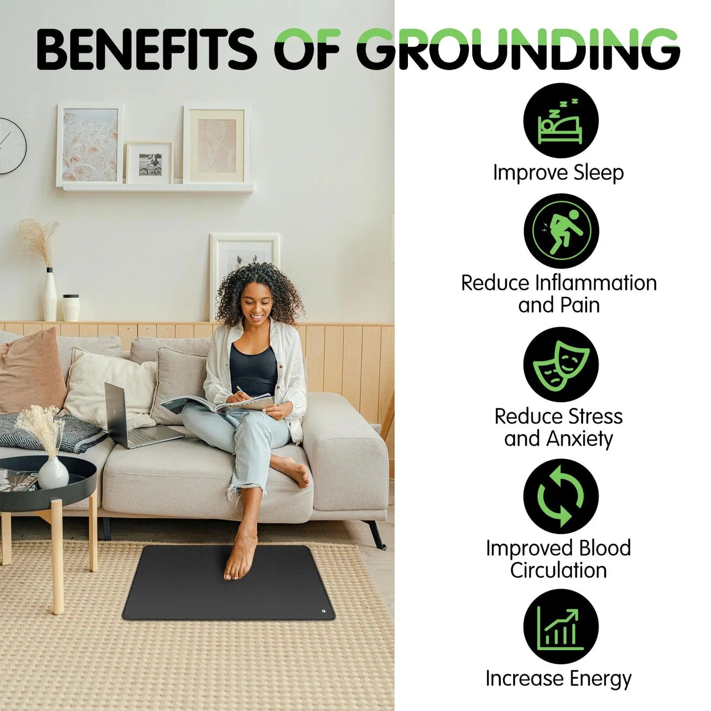 Premium Grounding Mat Kit (Dual 15-ft Cords) — Earthing Mat for Sleep, Focus & Calm