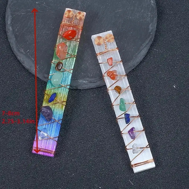 7-Chakra Selenite Wand – Crystal Charging & Energy Clearing Tool