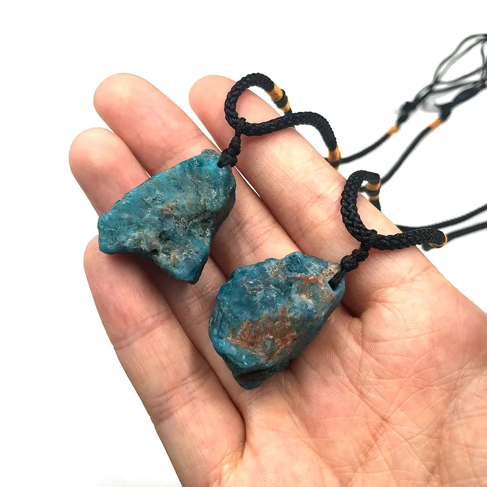 Blue Apatite Raw Stone Pendant – Healing Crystal Necklace