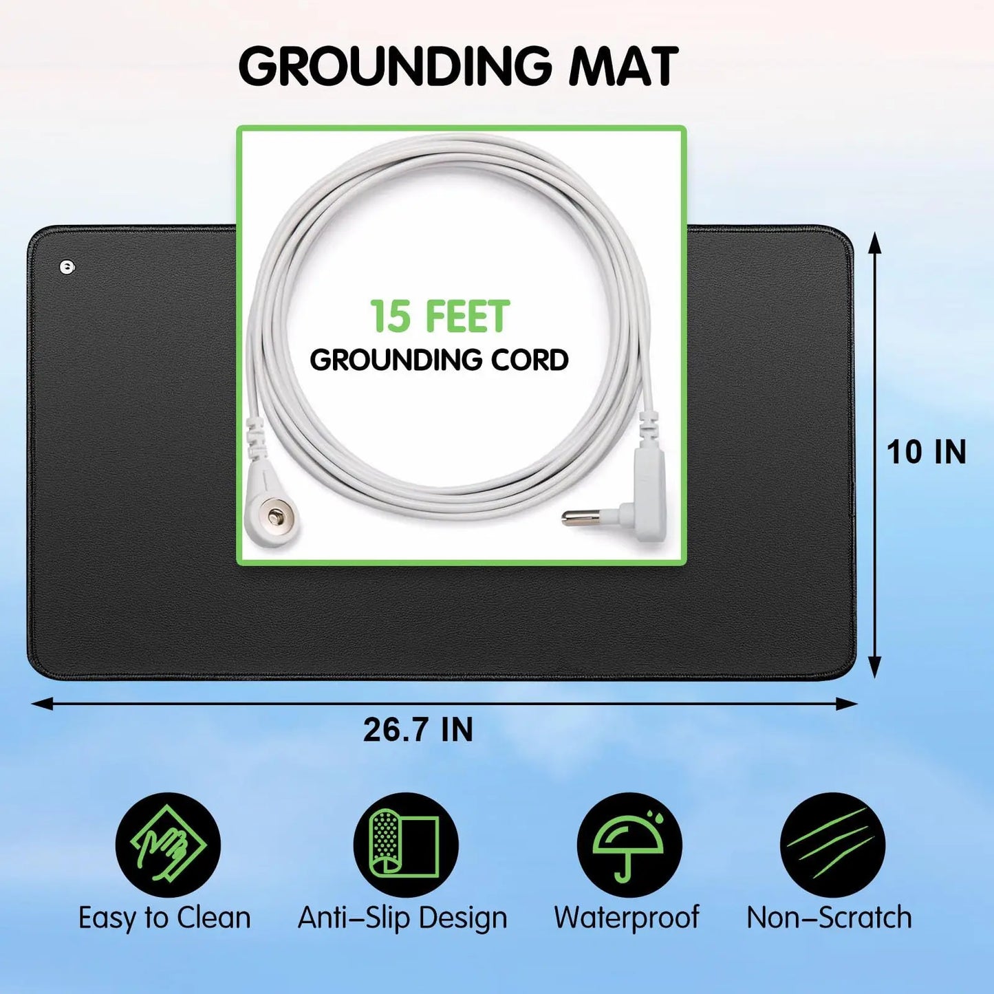 Premium Grounding Mat Kit (Dual 15-ft Cords) — Earthing Mat for Sleep, Focus & Calm
