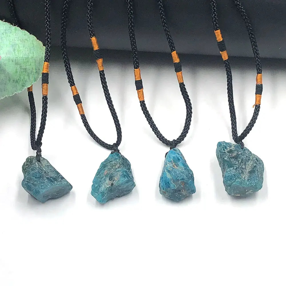 Blue Apatite Raw Stone Pendant – Healing Crystal Necklace