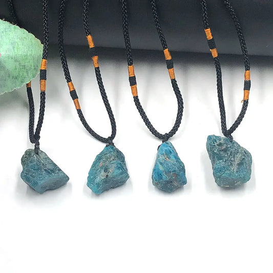 Blue Apatite Raw Stone Pendant – Healing Crystal Necklace