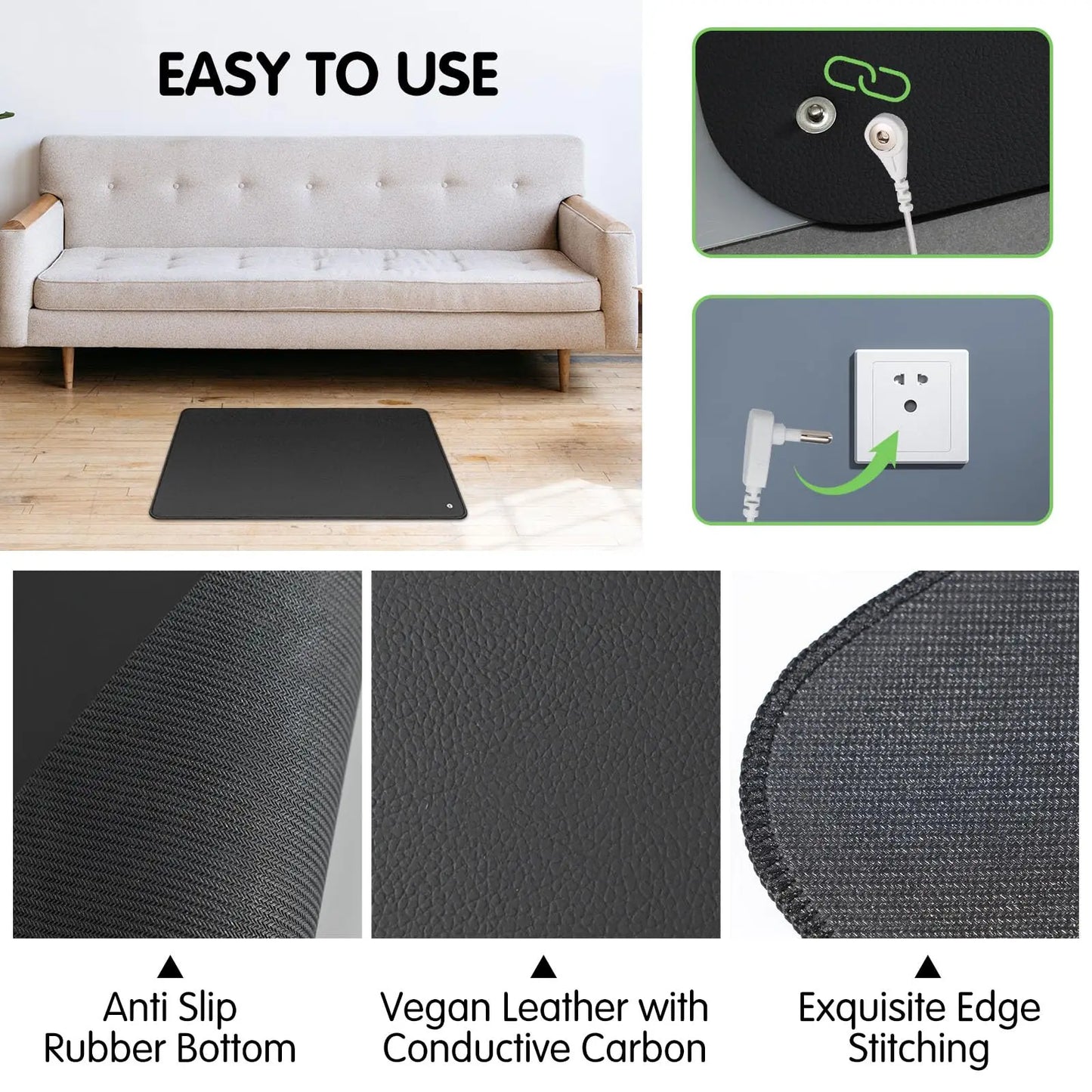 Premium Grounding Mat Kit (Dual 15-ft Cords) — Earthing Mat for Sleep, Focus & Calm