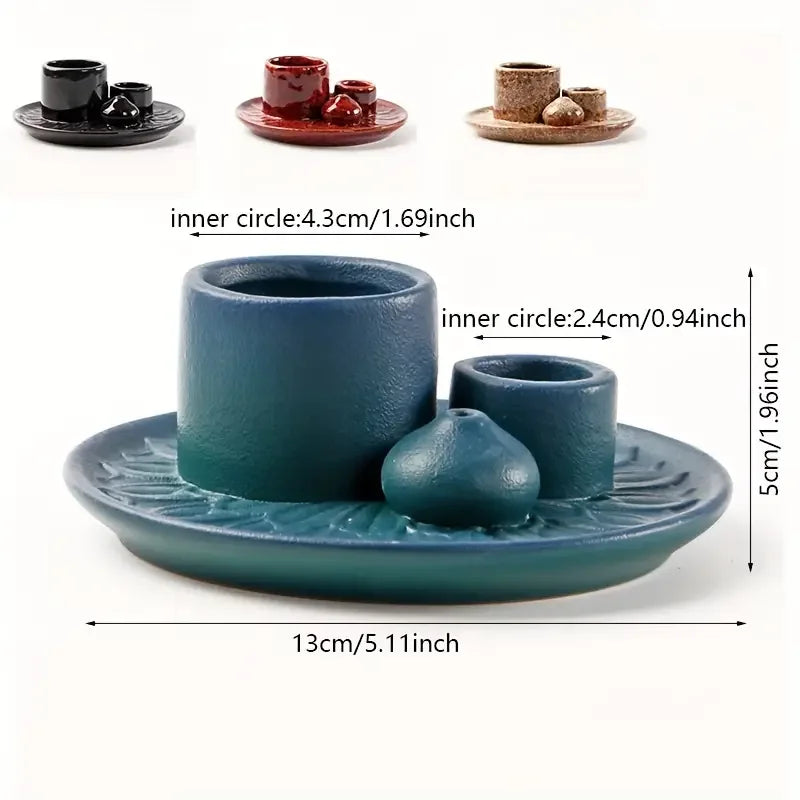 4-in-1 Morandi Ceramic Incense Burner & Candle Holder – Palo Santo & Sage