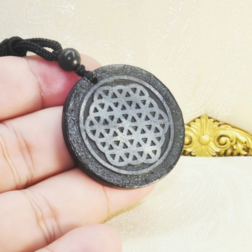 Natural Shungite Round Pendant — Handmade Necklace