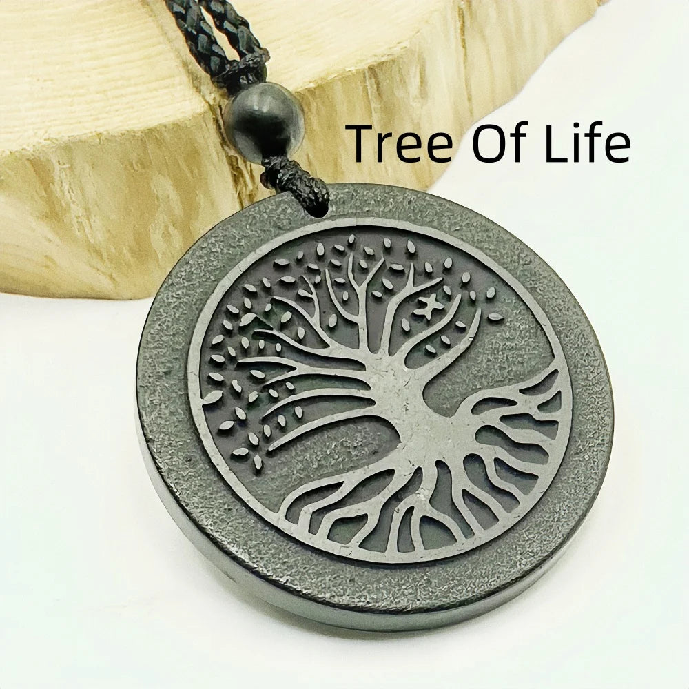 Natural Shungite Round Pendant — Handmade Necklace