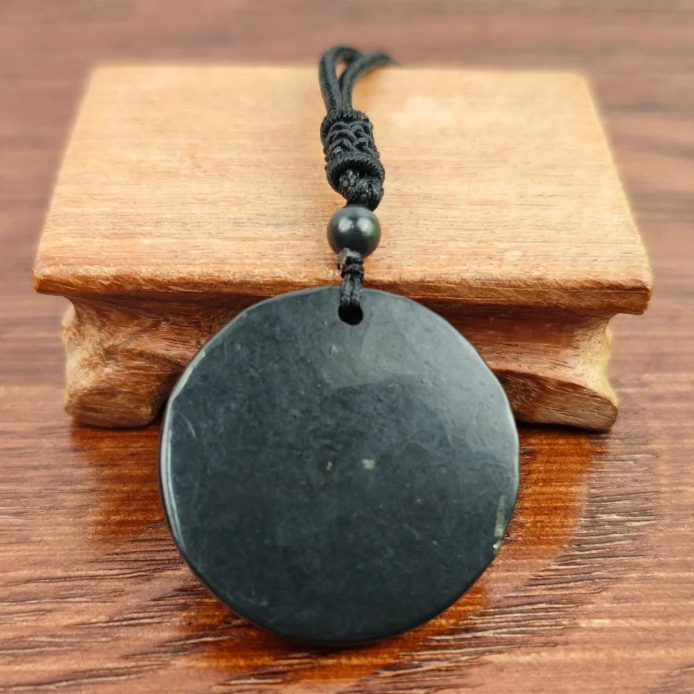 Natural Shungite Round Pendant — Handmade Necklace