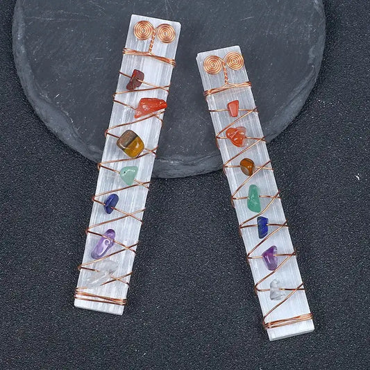 7-Chakra Selenite Wand – Crystal Charging & Energy Clearing Tool