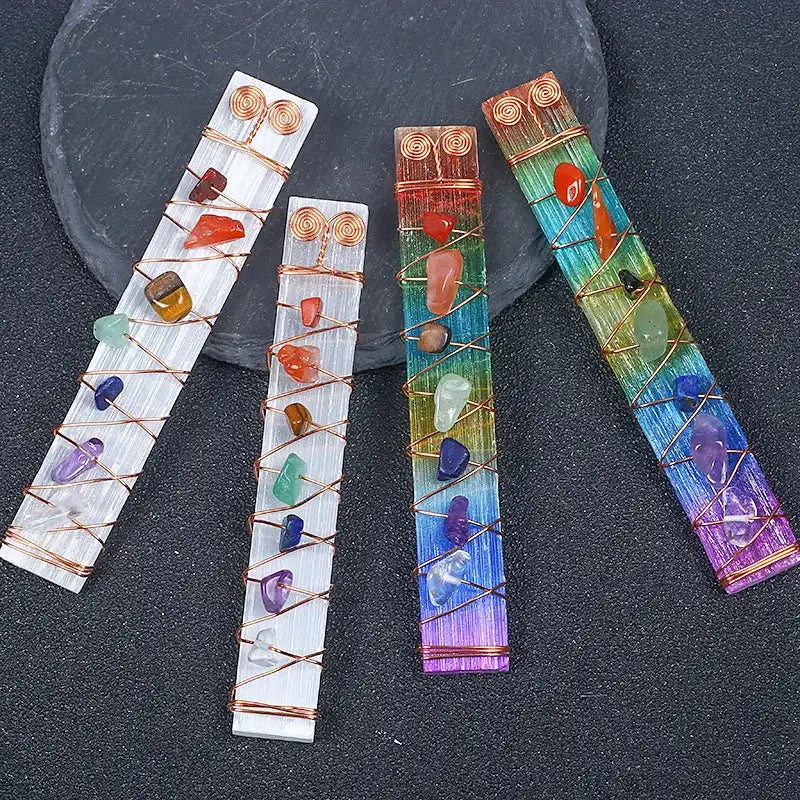 7-Chakra Selenite Wand – Crystal Charging & Energy Clearing Tool