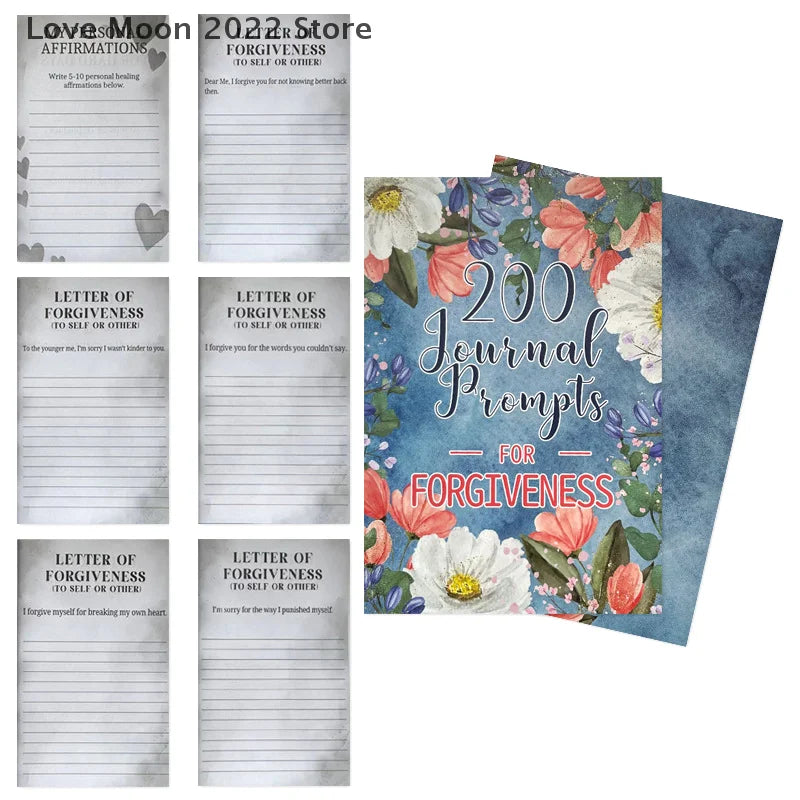 Set of journals with forgiveness prompts and a floral design on the cover.