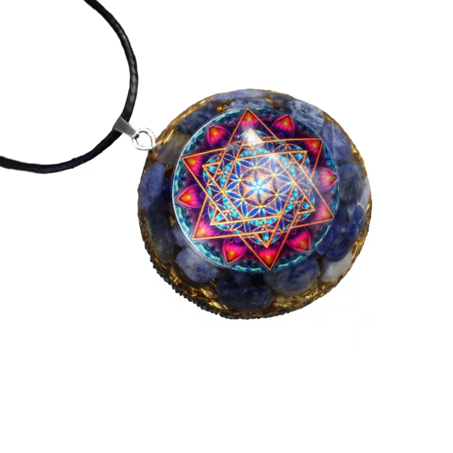 Orgonite Flower of Life Necklace – Sodalite Stone EMF Protection Jewelry