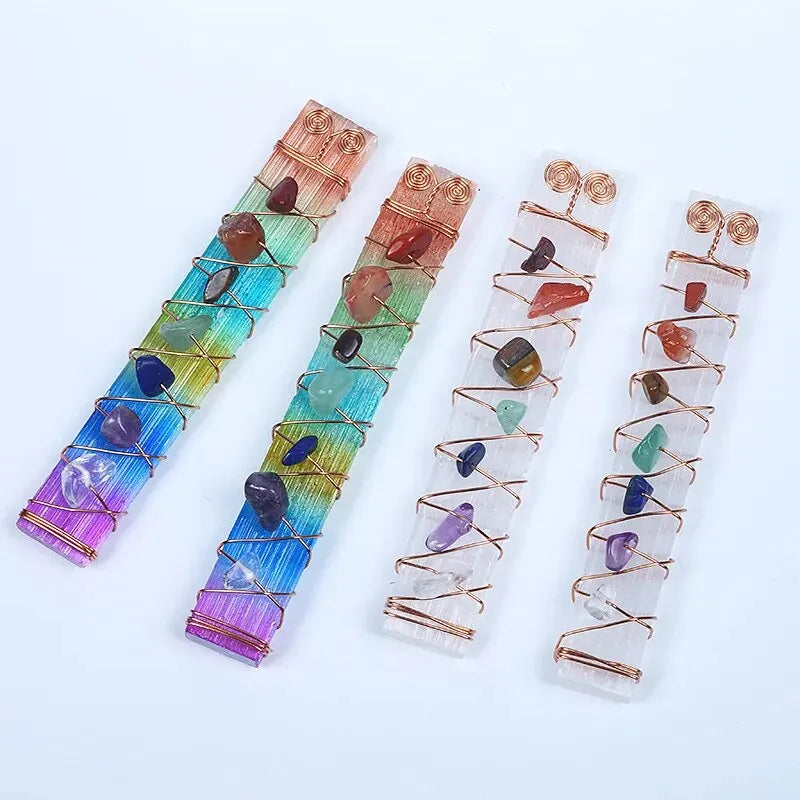 7-Chakra Selenite Wand – Crystal Charging & Energy Clearing Tool