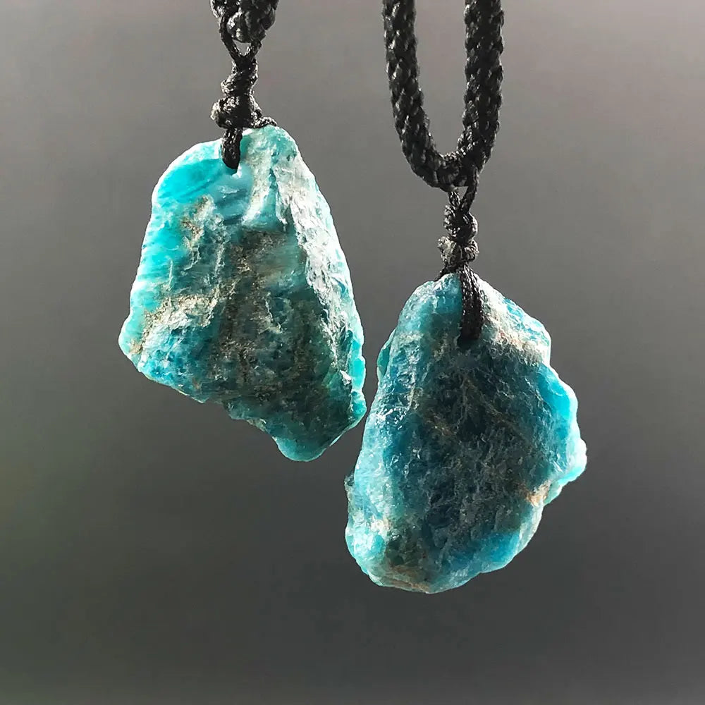 Blue Apatite Raw Stone Pendant – Healing Crystal Necklace