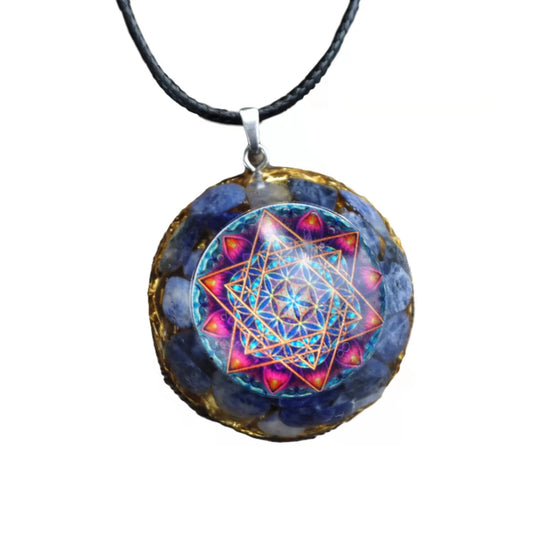 Orgonite Flower of Life Necklace – Sodalite Stone EMF Protection Jewelry