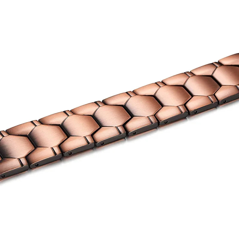 Cooper bracelet with a honeycomb pattern on a white background