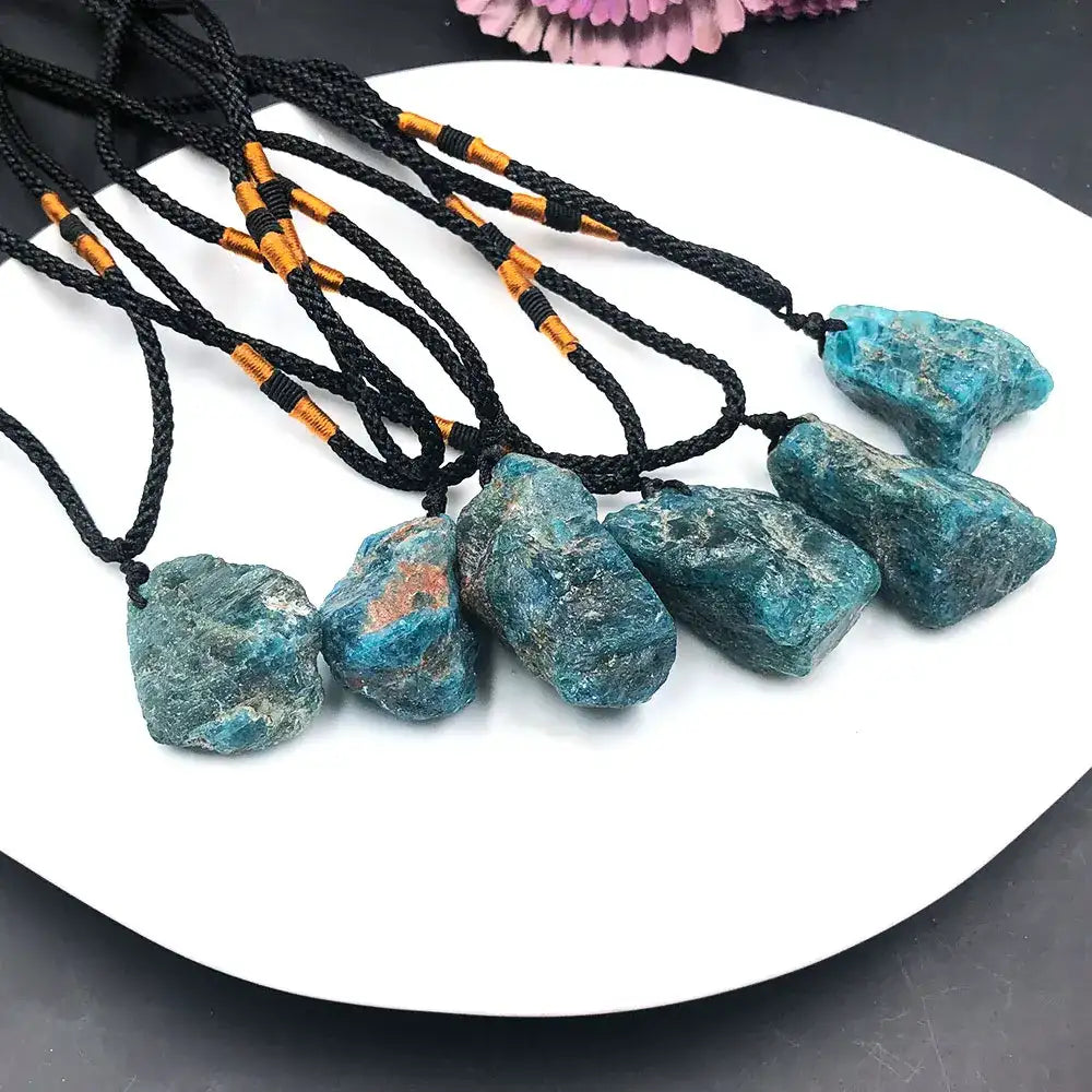 Blue Apatite Raw Stone Pendant – Healing Crystal Necklace