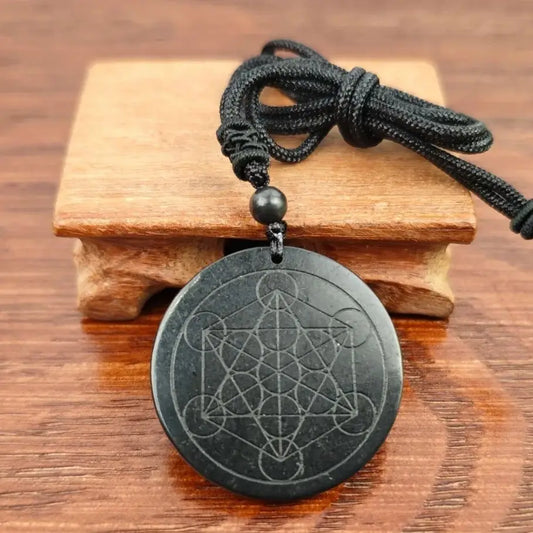Natural Shungite Round Pendant — Handmade Necklace