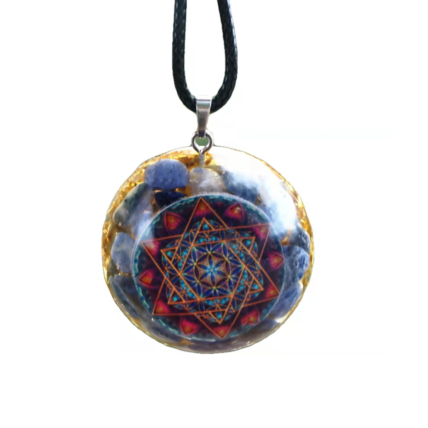 Orgonite Flower of Life Necklace – Sodalite Stone EMF Protection Jewelry
