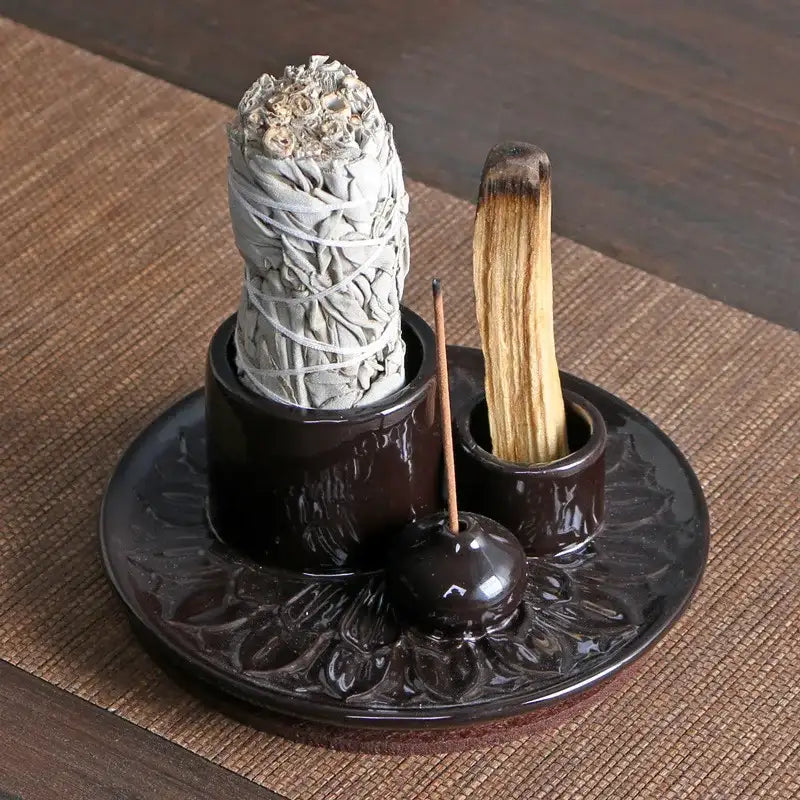 4-in-1 Morandi Ceramic Incense Burner & Candle Holder – Palo Santo & Sage
