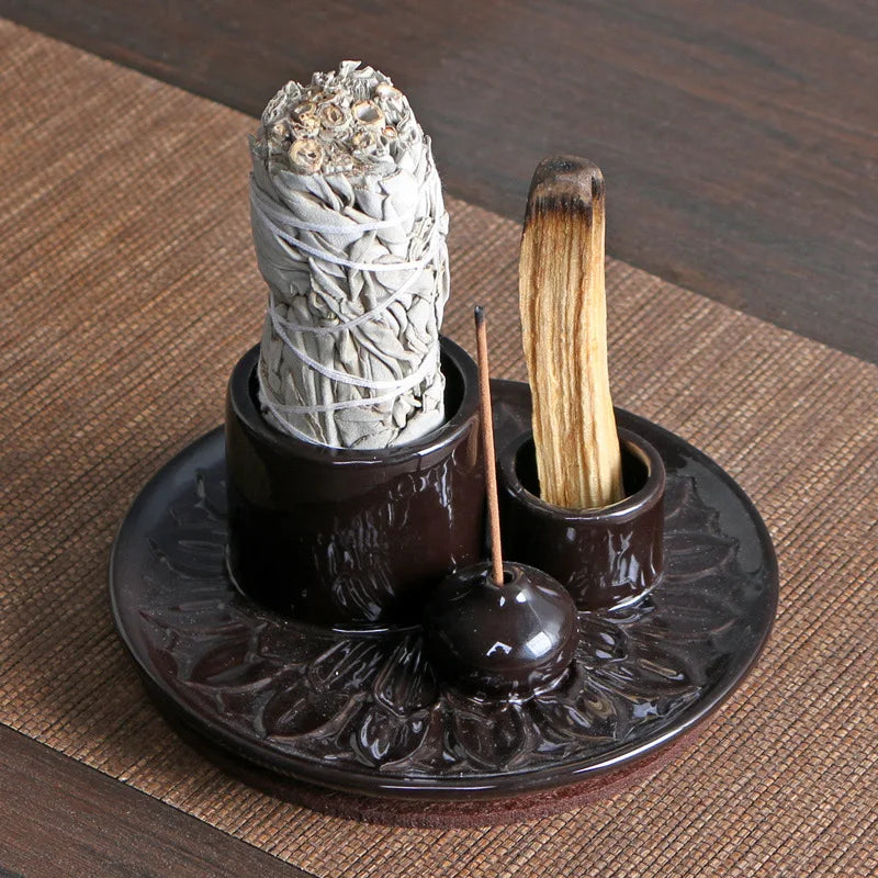 4-in-1 Morandi Ceramic Incense Burner & Candle Holder – Palo Santo & Sage