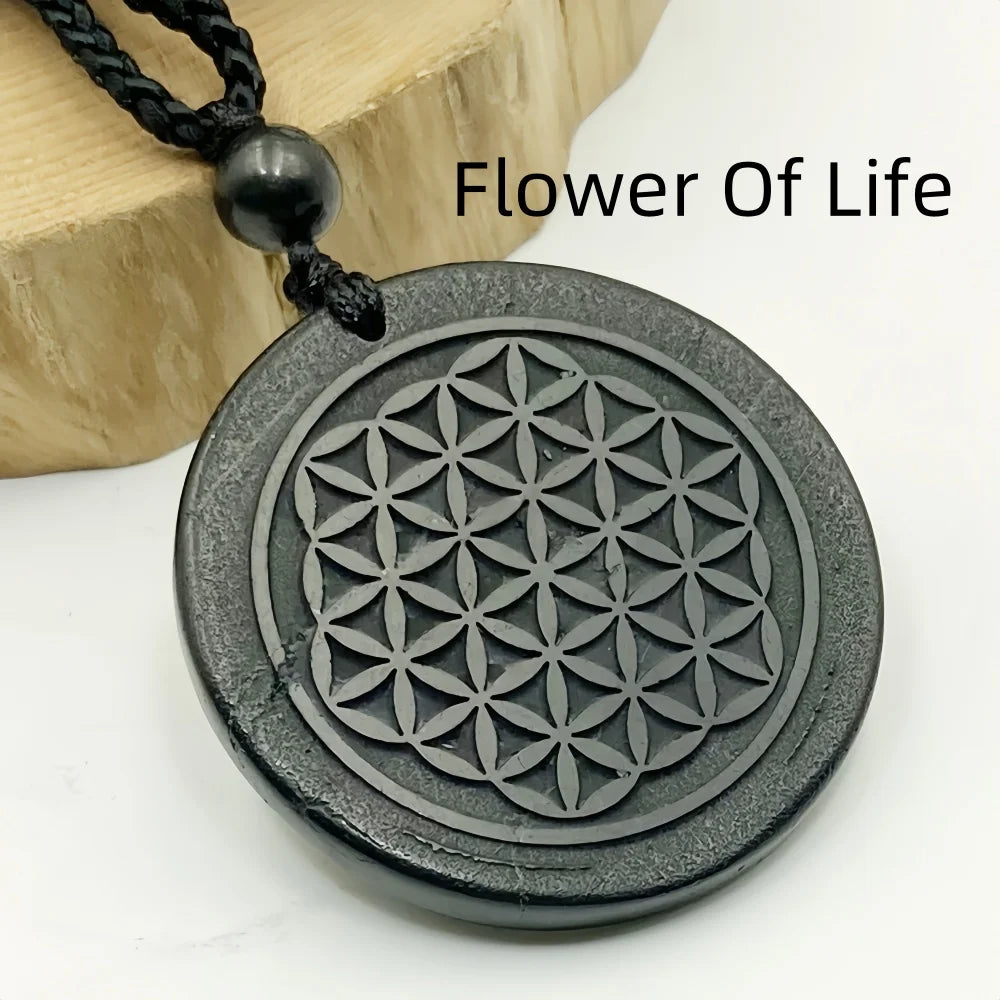 Natural Shungite Round Pendant — Handmade Necklace