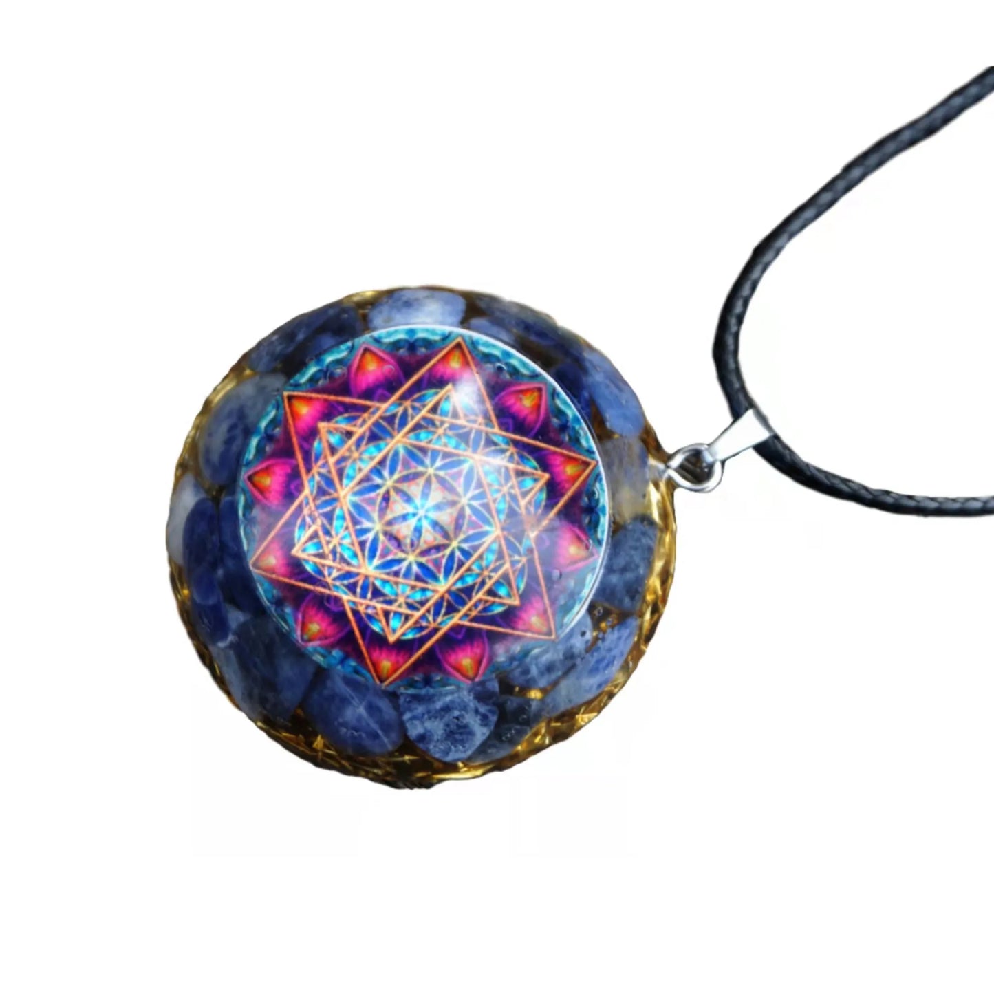 Orgonite Flower of Life Necklace – Sodalite Stone EMF Protection Jewelry